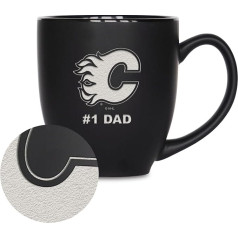 Rico Industries NHL Hockey Calgary Flames #1 Dad 15oz Laser Engraved Matte Black Ceramic Bistro Mug - Hot or Cold Drinks