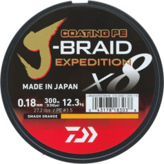 DAIWA J-Braid Expedition X8E, 0.20 mm, 16.0 kg/35.3 lbs, 300 m, Smash Orange, Braided Fishing Line, 12550-120