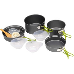 Cookware Set, Outdoor Cooking Kit, Portable Stackable Pan Design with Foldable Heatproof Handle, Camping Cook Pot for Hiking, RV, Travel, Beach, Backpacking, Picnic Use, Color Black