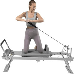 Generic 001 Foldable Pilates Reformer Home Fitness Equipment, Metal Springs - Pilates Reformer Set, Beige, Steel, ABS, PP, Foam, Metal