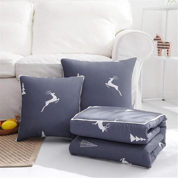 goodFarewell Kissendecke 2 in 1​ Reisedecke Kissen Quilt Multifunktionale Kissen Decke Nackenstützkissen Soft & Warm Nap Mat Kissen für Schlafsofa Bürostuhl （Herr Hirsch）