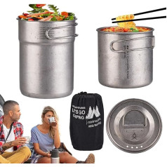 Ruwshuuk Camping Pot Set, Camping Cooking Pot - Stainless Steel Cooking Tool - Two Portable Foldable Pots with Handle for Motorhome Camping Bushcraft - Travel Emergencies Picnic
