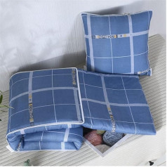 Cushion Blanket 2 in 1 Travel Blanket Cushion Quilt Multifunctional Pillow Blanket Neck Support Pillow Soft & Warm Nap Mat Cushion for Sofa Bed Office Chair (Blue Plaid)