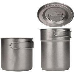 Camping Pots, 2 x Stainless Steel Cooking Pot, Outdoor Survival Equipment, Portable Meal Prep Tool for Yard, Backpacking, Hiking and Mountaineering, 700ml