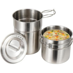 Camping Kochgeschirr | Edelstahl Outdoor Kochgeschirr,Kompaktes -Kochset für Picknick, Angeln und Trekking