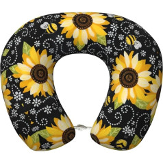 WenDang Reisekissen mit Sonnenblumen-Bienen-Druck, weiches stützendes Nackenkissen für Reisen, neutrales Memory-Schaum-Nackenkissen