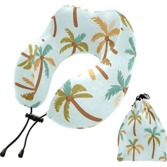 OWFKAY Reisekissen, buntes grün-braunes Palmen-Muster, Memory-Schaum, Nackenkissen, Kopfstütze, gemütlich, weich, perfekt für Schlafruhe, Flugzeug, Auto und Zuhause