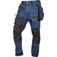 Neo Tools DENIM darba bikses, Cordura pastiprinājums, noņemamas kabatas kabatas, tumši zilas, S izmērs