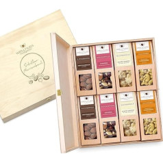 WELLNUSS Men's Evening Gift Set - 8 Premium Snacks in Elegant Birch Wood Box - Exclusive Nut & Chocolate Mixes - Gift Idea for Men, Dad, Birthday, Father's Day (4 x 60-70 g)