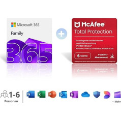 Microsoft 365 Family │ 1 Jahr │ bis zu 6 Personen │ Office Apps mit KI | bis zu 6 TB Cloudspeicher + McAfee Total Protection | 6 Geräte | Aktivierungscodes per E-Mail