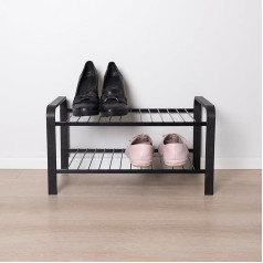 LM 390 Eco Wood Shoe Rack - Powder Coated Shoe Rack Space Saving 470mm Wide Ideal for Closet, Hallway Furniture & Small Spaces, Shoe Organiser for Cupboards & Cupboards - Black Wood