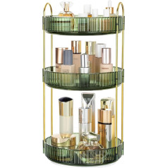 Cnwinu Make Up Organiser, Rotatable, Dressing Table Organiser, Round, Bathroom Organiser, Perfume Shelf, Beauty Organiser, Cosmetic Organiser for Cosmetics, Skincare, Perfume (3 Layers, Light Green)