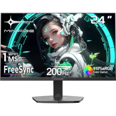 Minifire Gaming Monitor 24 Inches, 200 Hz, 1ms, FreeSync, Full HD (1920 x 1080), Frameless Screen, Adjustable, 300Nits, sRGB 110%, HDMI 2.0 & DP 1.4-(MFG24F4H