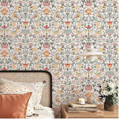 ReWallpaper 44.5 cm x 12 m Self-Adhesive Wallpaper Flowers Vintage Beige Adhesive Film Furniture Flowers Birds Wallpaper Hallway Bedroom Tropical Film for Cupboards Drawers Pattern Wallpaper Green