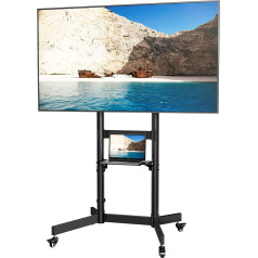 ECOTINY Heavy Duty Mobile TV Stand for 55 - 100 Inch TVs - Holds up to 75 kg with Storage Compartment & Lockable Wheels Floor Mount VESA Max 800 x 600 mm Black