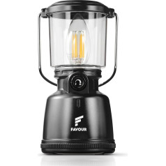 Favour Retro LED Lantern Outdoor, Bright Camping Lamp, Dimmable, Candle Light Mode, LED Lamp Battery Rechargeable, IP64 Waterproof, Shockproof, Hanging Lamp Tent, Removable Shade, Black Includes