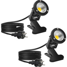 Monsing 7 W LED Spotlight Warm White 2700 K with Clip 2 m Cable with Plug LED Garden Lighting Garden Light Garden Spotlight Lawn Spotlight IP65 Waterproof for Outdoor Yard Lawn (Warm White 2 Pieces)