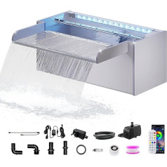 LONGRUN 30 cm Pond Waterfall, Acrylic Pool Waterfall with Water Pump, 7 Colours Bluetooth LED Garden Fountain