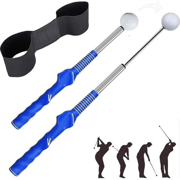 Retractable Golf Training Aid, Golf Swing Training Aid with Arm Posture Correction Strap, Adjustable Golf Grip Trainer, Golf Practice Accessories, Ideal for Beginners and Professionals (Blue)