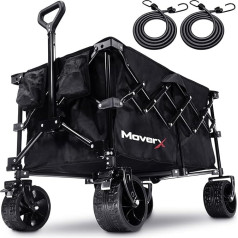 MoverX 120L Festival Trolley on Wheels Folding Trolley Portable Camping Trolley Foldable Trolley for Beach Outdoor Garden Picnic Shopping Fishing Wide Wheels Adjustable Handle Black