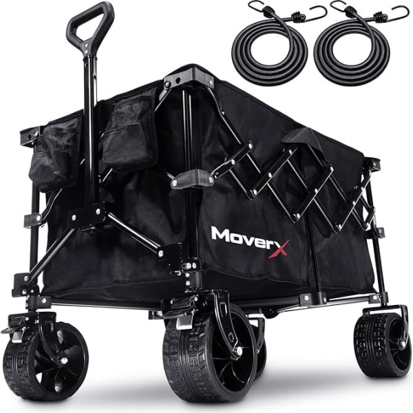 MoverX 120L Festival Trolley on Wheels Folding Trolley Portable Camping Trolley Foldable Trolley for Beach Outdoor Garden Picnic Shopping Fishing Wide Wheels Adjustable Handle Black