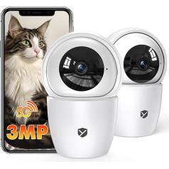 YESKANO 2K Indoor WiFi Surveillance Camera, 360° PTZ Baby Camera, WiFi 2.4G/5G, Automatic Detection of People, Animals and Siren (3MP-2 Pieces)