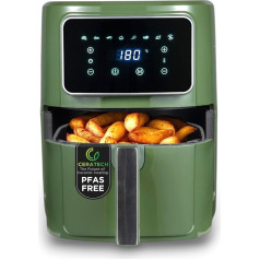 BERGNER Midnight PFAS-free hot air fryer, 1800 W, 6.9 L, 8 cooking programs, air fryer with ceramic coating, temperature setting 80-200 °C, timer up to 30 minutes, healthy and oil-free frying