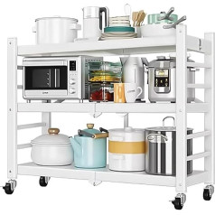 Foldable Storage Rack on Wheels, Standing Organizer with Sturdy Thickened Metal Frame, Extendable Rolling Cart Large Capacity Collapsible Shelf for Kitchen (White, 3 Tiers)