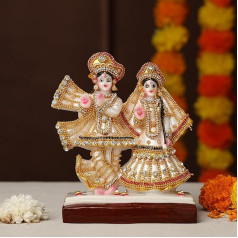 Purpledip Resin Idol Radha Krishna Raasleela: Stunning Marble Finish Statue with Gorgeous Golden Beads (12704A)
