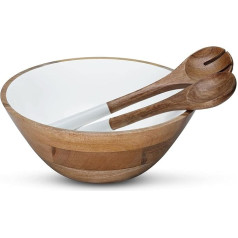 Folkulture Salad Bowls or Wooden Bowls with Salad Servers, Large Serving Bowl or Fruit Bowl, Wooden Salad Bowl Set for Mixing or Throwing, 12