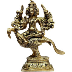 Purpledip Brass Statue Lord Murugan Karthikeya Warrior God: Rare Collectible Statue with 6 Heads and 12 Arms (12068)