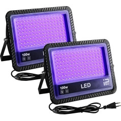 OUSIDE Pack of 2 UV LED Black Light Spotlights, 100 W, IP66 Waterproof, Outdoor UV Spotlight with Plug, 385-400 Nm (UV-A) UV Floodlight for Black Light Party, Glow Party, Halloween