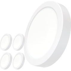 LED Atomant Pack 5 x ceiling lights, round, 18 W, surface cold, 6500 K. 1600 lumens, A +, cold white, 225 mm.