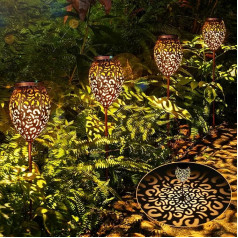 Görvitor Pack of 4 Solar Lights for Outdoor Garden with IP65 Waterproof, LED Metal Solar Lights for Outdoor Vintage, Warm White Garden Lights, Solar Garden Decoration for Path, Patio, Lawn, Christmas