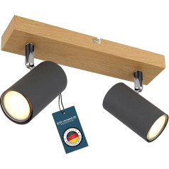 bmf-versand® Ceiling Spotlight 2 Bulbs Swivelling Graphite - Ceiling Light with 2 Spotlights Wood Look - Ceiling Light Living Room Modern - Spotlight Kitchen Socket GU10