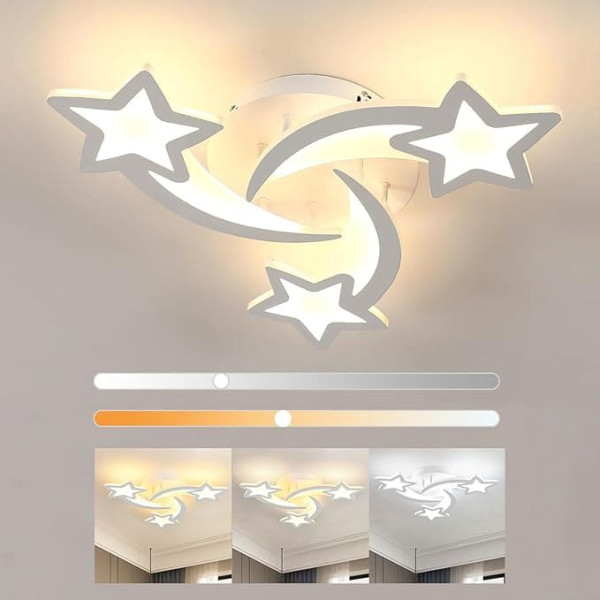 Osairous LED Ceiling Light with Remote Control, Creative Star Shapes Lamp Living Room, 38 W 3420 LM Ceiling Light, 3000 K - 6500 K Dimmable Bedroom Chandelier, Living Room Ceiling Light, White