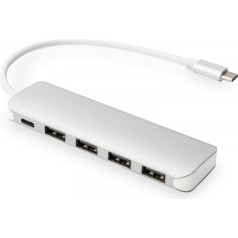 Centrmezgls/centrāle 4 pieslēgvietu usb 3.0 superspeed ar c tipa strāvas padevi, alumīnija
