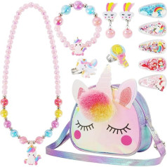 VGMANNTA Unicorn Gifts for Girls Unicorn Toy Gift Girls 5 Years Birthday Gift Handbag Girls Unicorn Children's Jewellery Set Girls Children's Jewellery Princess Toy Purple, Polyester