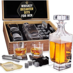 Whisky Gift Set - Whiskey Glasses, Carafe, Stones, Ice Tongs, Coasters, Wooden Box, Velvet Bag, History and Recipe Cards - Accessory Set, Gift for Men, Husband from Royal Reserve