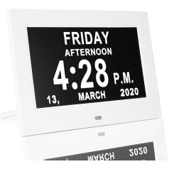 Konesky 7 Inch Digital Calendar, Senior Clock and Digital Clock, Electronic Wall Calendar, Alarm Clock Calendar for Seniors and Dementia Sufferers (e.g. Alzheimer's) with 12 Individual Alarm Reminders