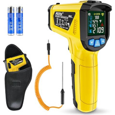 Infrared Thermometer MESTEK Temperature Meter Digital Laser IR Pyrometer K-Probe -50°C ~ 800°C Non-Contact with Colour LCD Alarm Function Adjustable Emissivity for Kitchen Grill Automotive
