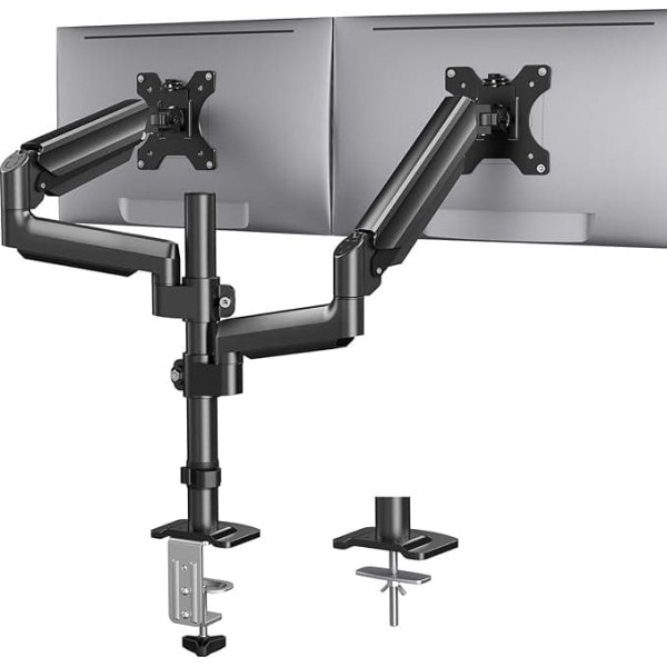 HUANUO Monitor Mount 2 Monitors 13 to 32 Inches, Height-Adjustable Screen Mount with Long Arm, VESA 75/100 mm, Increased Load Capacity 2-9 kg, 2 Mounting Options