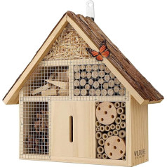 WILDLIFE FRIEND Insect Hotel Bark Roof - 28 x 29.5 x 9 cm Weatherproof Bee Hotel with Bamboo Tubes and Nesting Chambers - Butterfly House for Garden and Balcony - Small