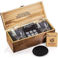 Whiskey Gift Set for Men - Premium Set of 2 Glasses, Granite Stones & Accessories - Ideal Father's Day Gift in Wooden Box