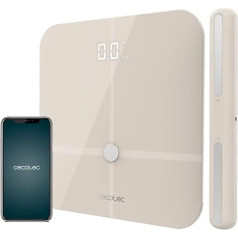 Cecotec Surface Precision 10600 Smart Healty Pro Beige Scales with App, Bluetooth Connectivity, Bar with Sensors for Bioimpedance Measurement, 15 Parameters, Extra-Flat Design