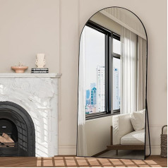 NEUWEABY Full Length Mirror 180 x 80 cm Curved Mirror Full Body Black Standing Floor Mirror with Stand Hanging or Leaning against the Wall for Bedroom Entrance, Living Room