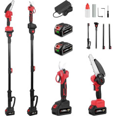 ONEVAN Battery Pruner and Lopper with Telescopic Handle, 4-in-1, Brushless 6 Inch Battery Chainsaw + 25 mm Battery Pruning Shears + 200 mm Telescopic Rod, 180° Adjustable Angle, with 2 4.0Ah Batteries