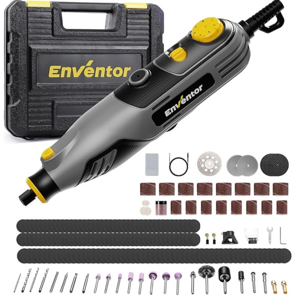 Enventor 130W Mini Rotary Tool, Mini Multifunction Tool with 206 Accessories, 6 Adjustable Speeds, 10,000-35,000 RPM, for Engraving, Grinding, Polishing