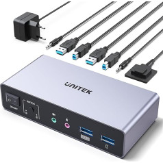 Unitek KVM Switch for 2 Monitors and 2 Computers 4K @ 60Hz HDMI Display Port KVM Switch 3 USB Ports for Sharing Keyboard Mouse Microphone Headset Ports 2 USB B Cable 5V DC