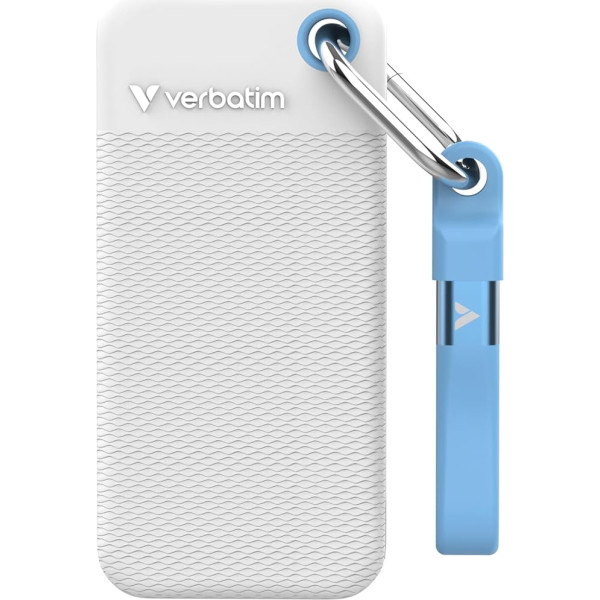 Verbatim Pocket SSD 2TB External SSD USB 3.2 Gen 2 Up to 1000MB/s Read & Write External Hard Drive with 2 Rubber Cases (White & Light Blue) for PC, Mac & Console, White